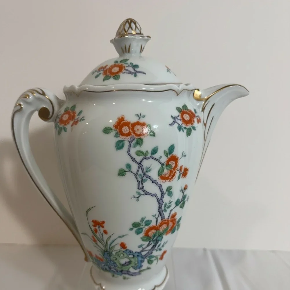 Royale Limoges France Orange Tree Porcelain Coffee Pot Towle Gilt Floral 9.5in
